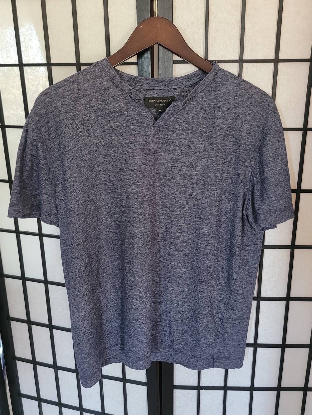 Banana Republic Blue Heathered Linen-Blend V-Notch Tee